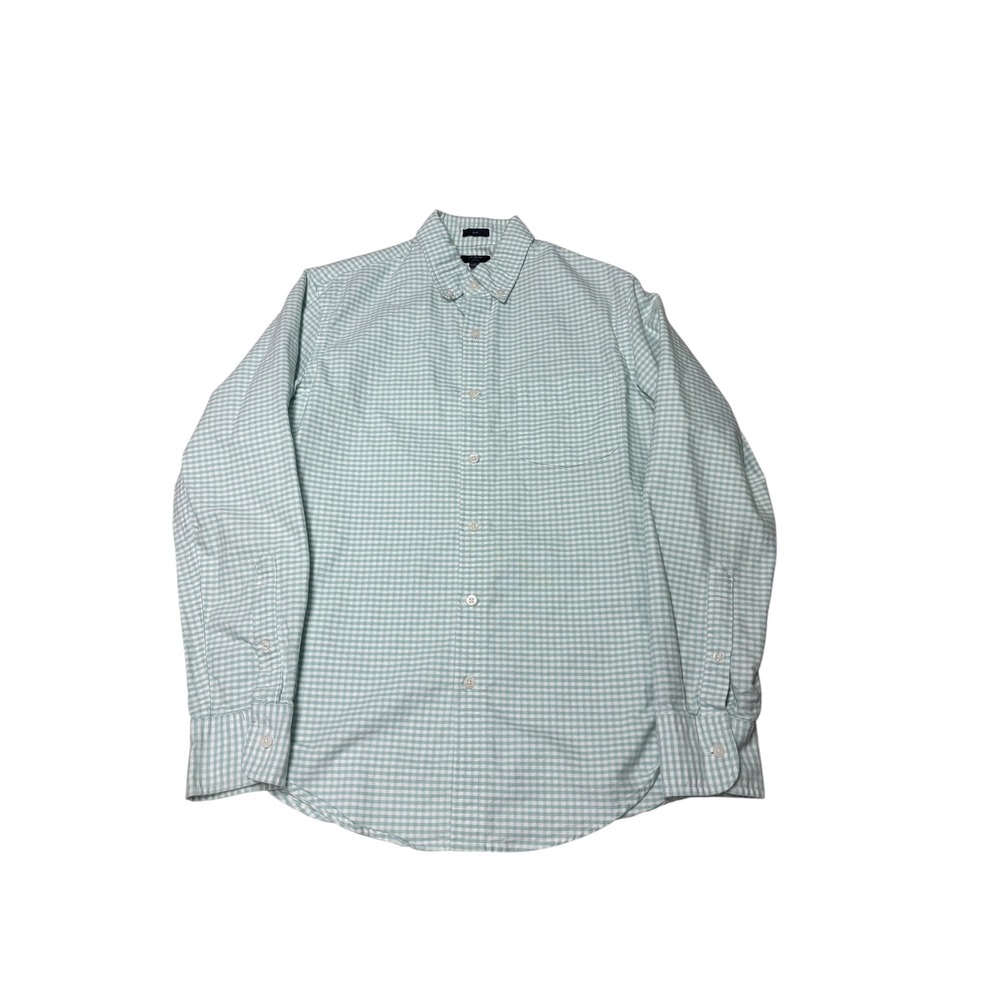 J.Crew Slim Fit Oxford Shirt Mens Small Light Green Gingham Check Cotton C4283